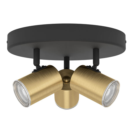 Eglo EU Consuma 1 LED Triple Bathroom Spotlight Black & Brushed Brass Round Mount