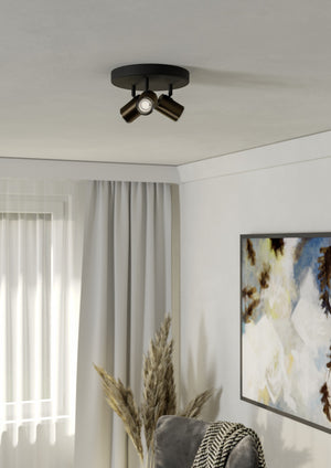 Eglo EU Consuma 1 LED Triple Bathroom Spotlight Black & Bronze Round Mount
