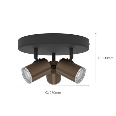 Eglo EU Consuma 1 LED Triple Bathroom Spotlight Black & Bronze Round Mount