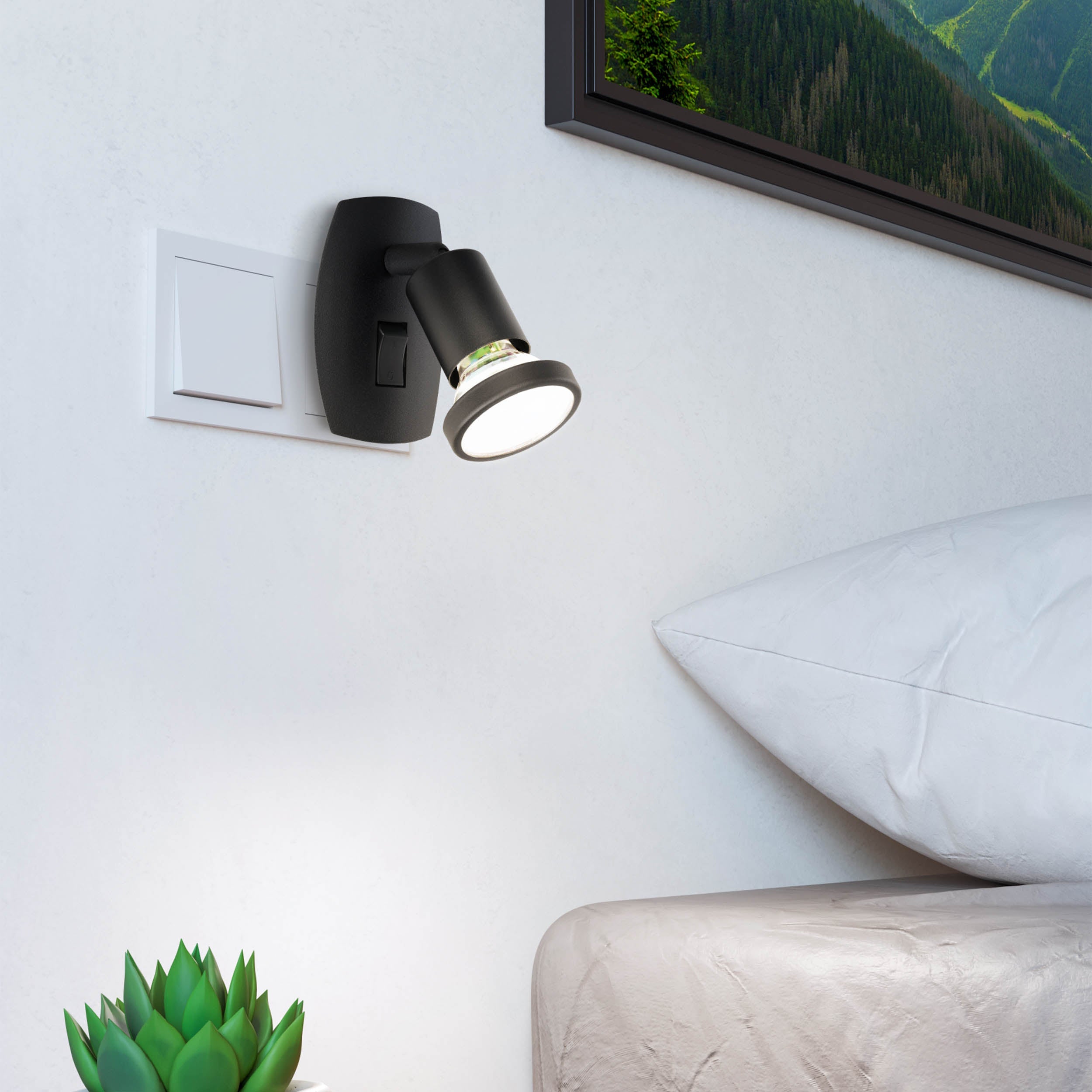 Eglo EU Petto 1 Table Lamp Black Steel Circular Spotlight with White Inner Reflector, Adjustable Head, GU10 LED 3000K