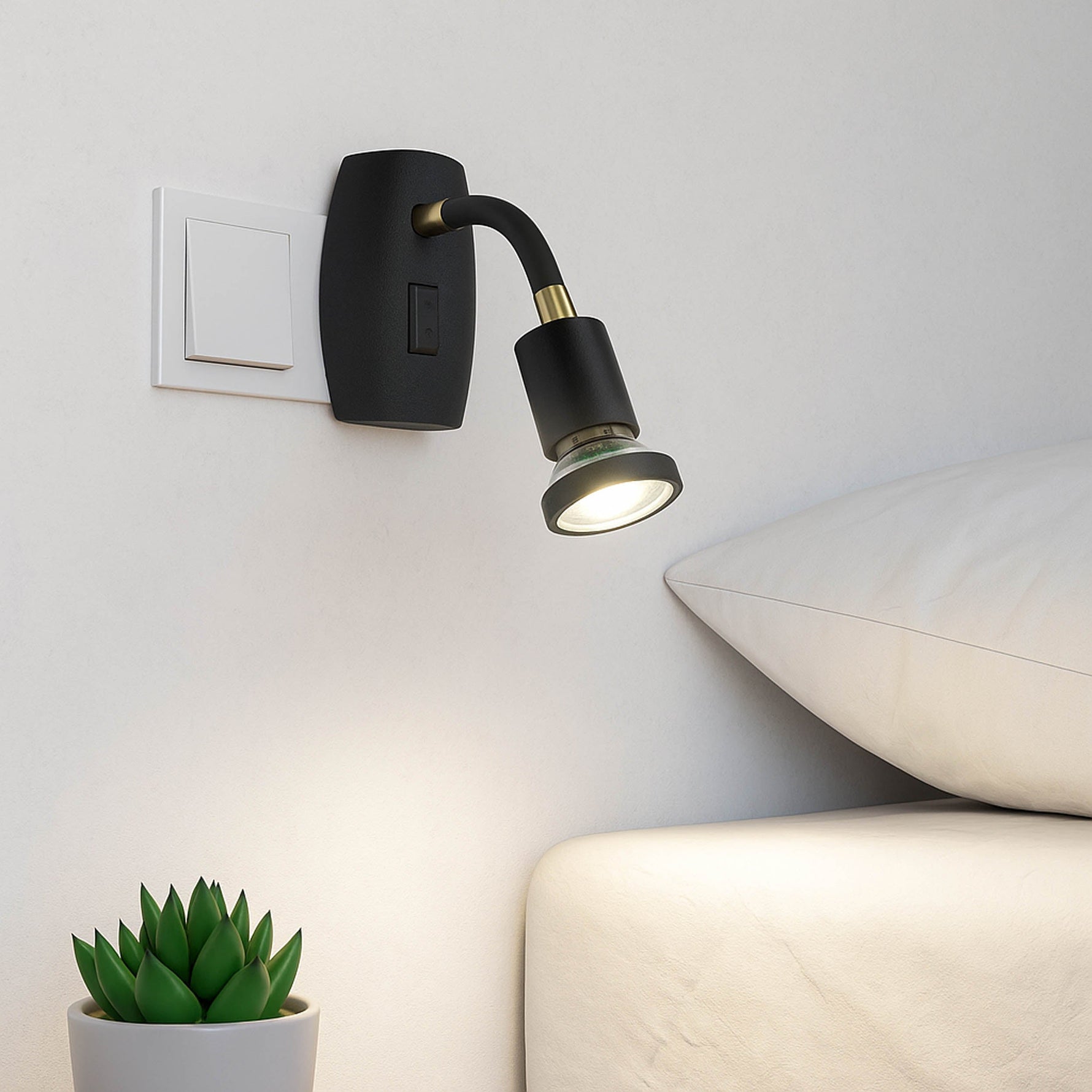 Eglo EU Parrini LED Plug-In Wall Light Adjustable Head Black Steel product image - Endon Lighting from First Light Direct with great prices and fast UK delivery