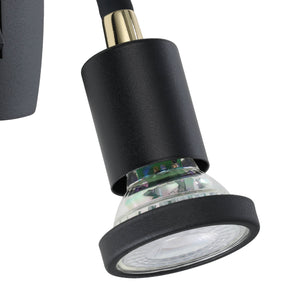 Eglo EU Parrini LED Plug-In Wall Light Adjustable Head Black Steel with Brass Accents