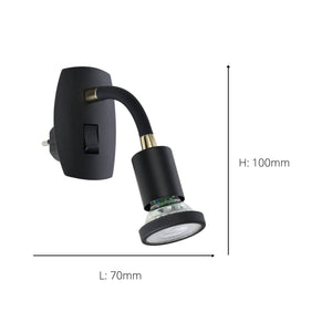 Eglo EU Parrini LED Plug-In Wall Light Adjustable Head Black Steel with Brass Accents