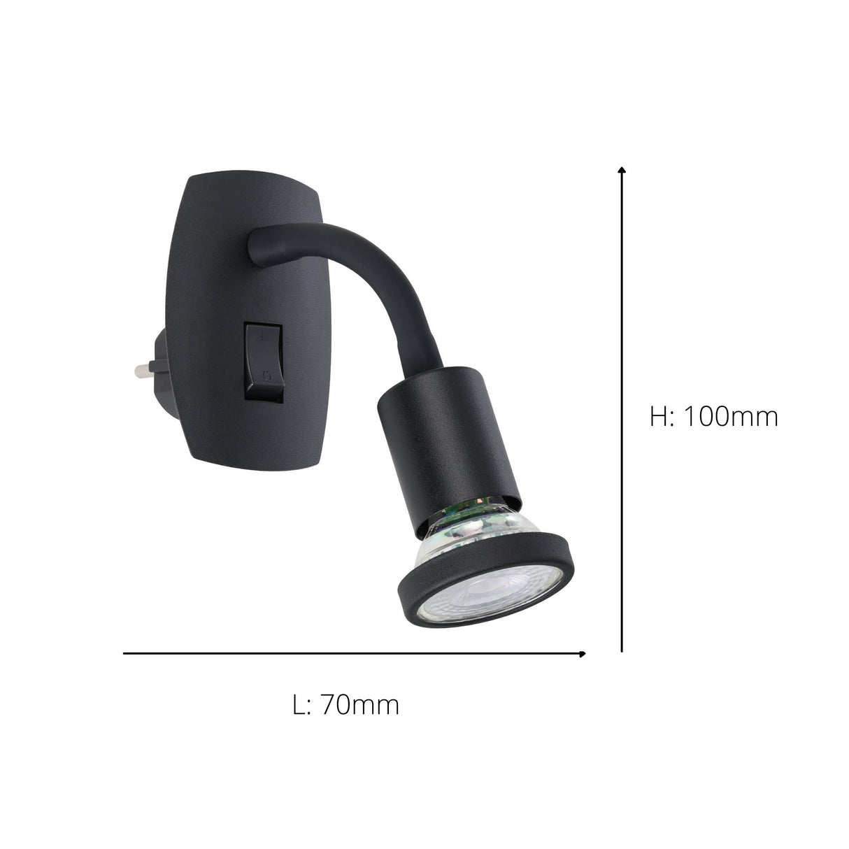 Eglo EU Parrini LED Plug-In Wall Light Adjustable Head Black Steel