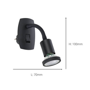 Eglo EU Parrini LED Plug-In Wall Light Adjustable Head Black Steel