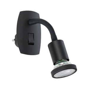 Eglo EU Parrini LED Plug-In Wall Light Adjustable Head Black Steel