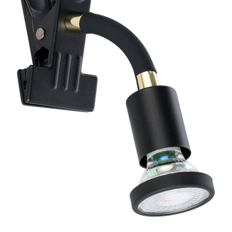 Eglo EU Parrini LED Clamp Light Adjustable Head Black Steel with Brass Accents
