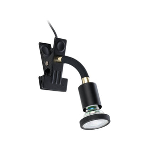 Eglo EU Parrini LED Clamp Light Adjustable Head Black Steel with Brass Accents