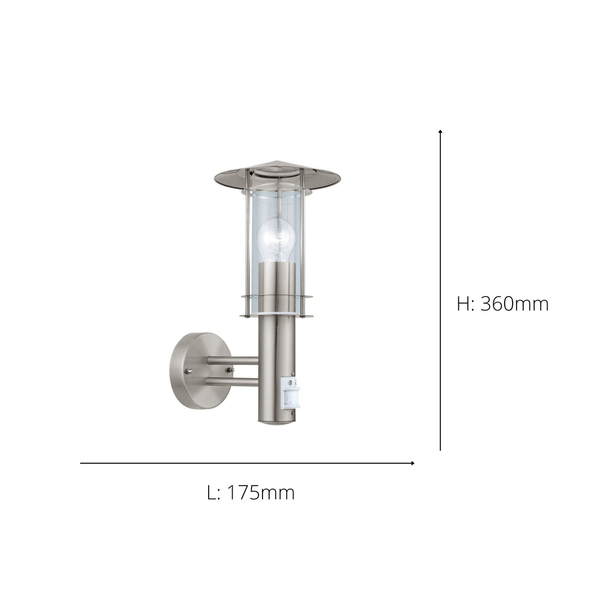 Eglo EU Lisio Stainless-Steel & Glass Exterior Wall Light With Motion Sensor