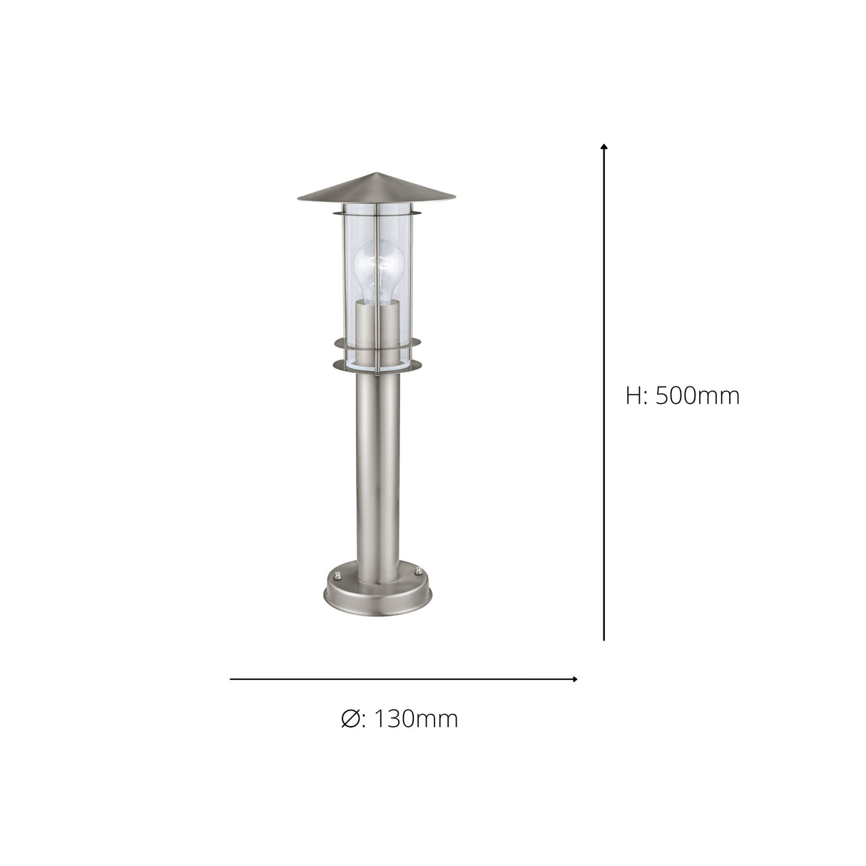Eglo EU LISIO Outdoor Bollard Light – Stainless Steel & Clear Glass, E27 Fitting, IP44 Garden Floor Light, 500mm