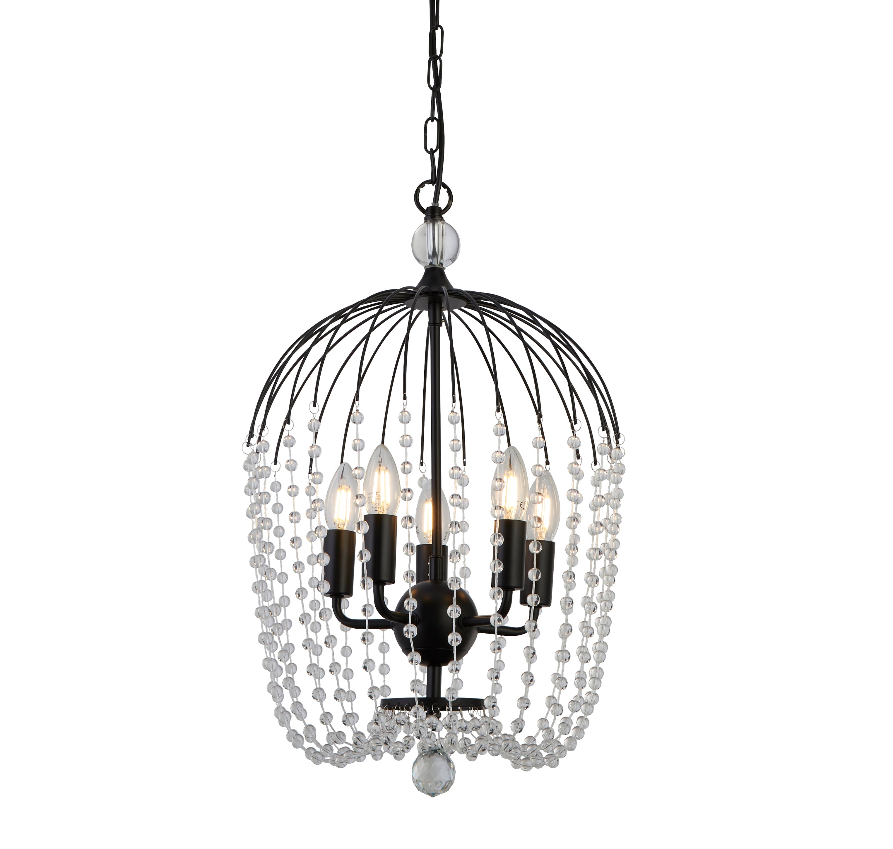 Shower 5Lt Pendant  - Black Metal & Clear Crystal