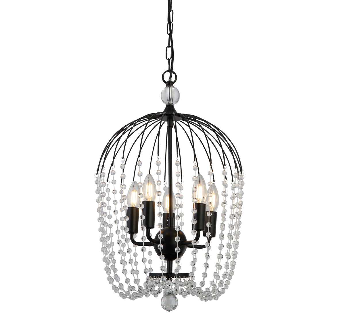 Shower 5Lt Pendant  - Black Metal & Clear Crystal