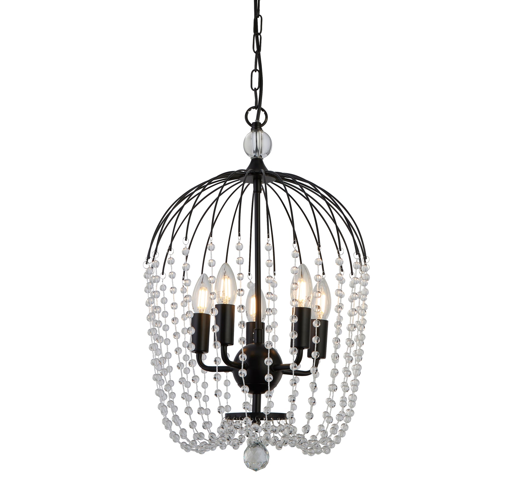 Shower 5Lt Pendant  - Black Metal & Clear Crystal