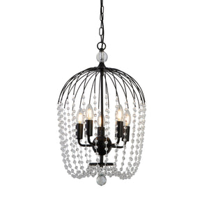 Shower 5Lt Pendant  - Black Metal & Clear Crystal