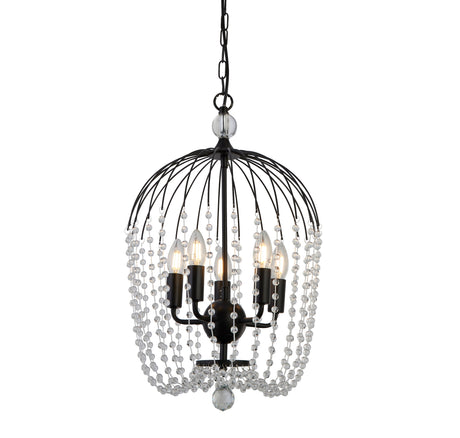 Shower 5Lt Pendant  - Black Metal & Clear Crystal
