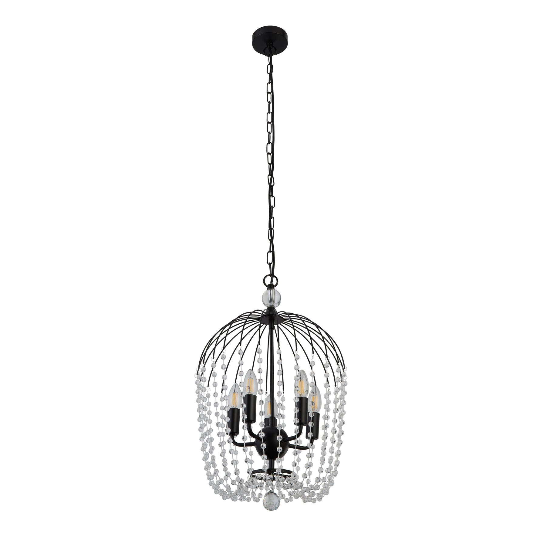 Searchlight Electric Shower 5Lt Pendant  - Black Metal & Clear Crystal 30216-5BK