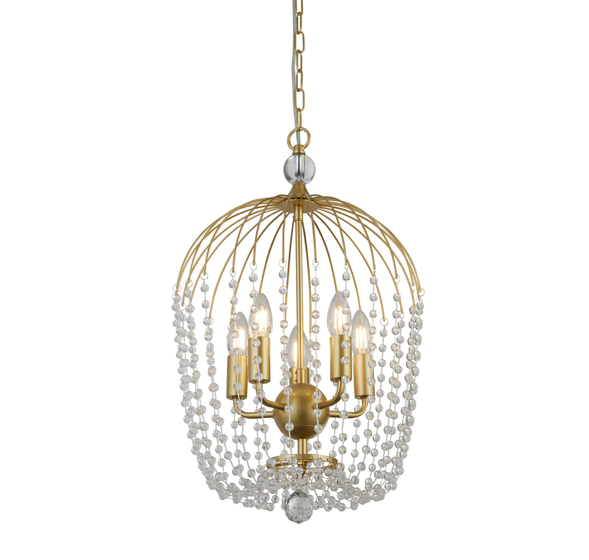 Shower 5Lt Pendant  - Gold Metal & Clear Crystal