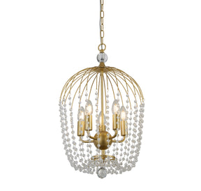 Shower 5Lt Pendant  - Gold Metal & Clear Crystal