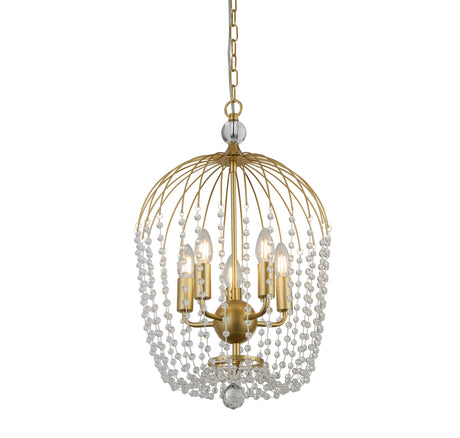 Shower 5Lt Pendant  - Gold Metal & Clear Crystal