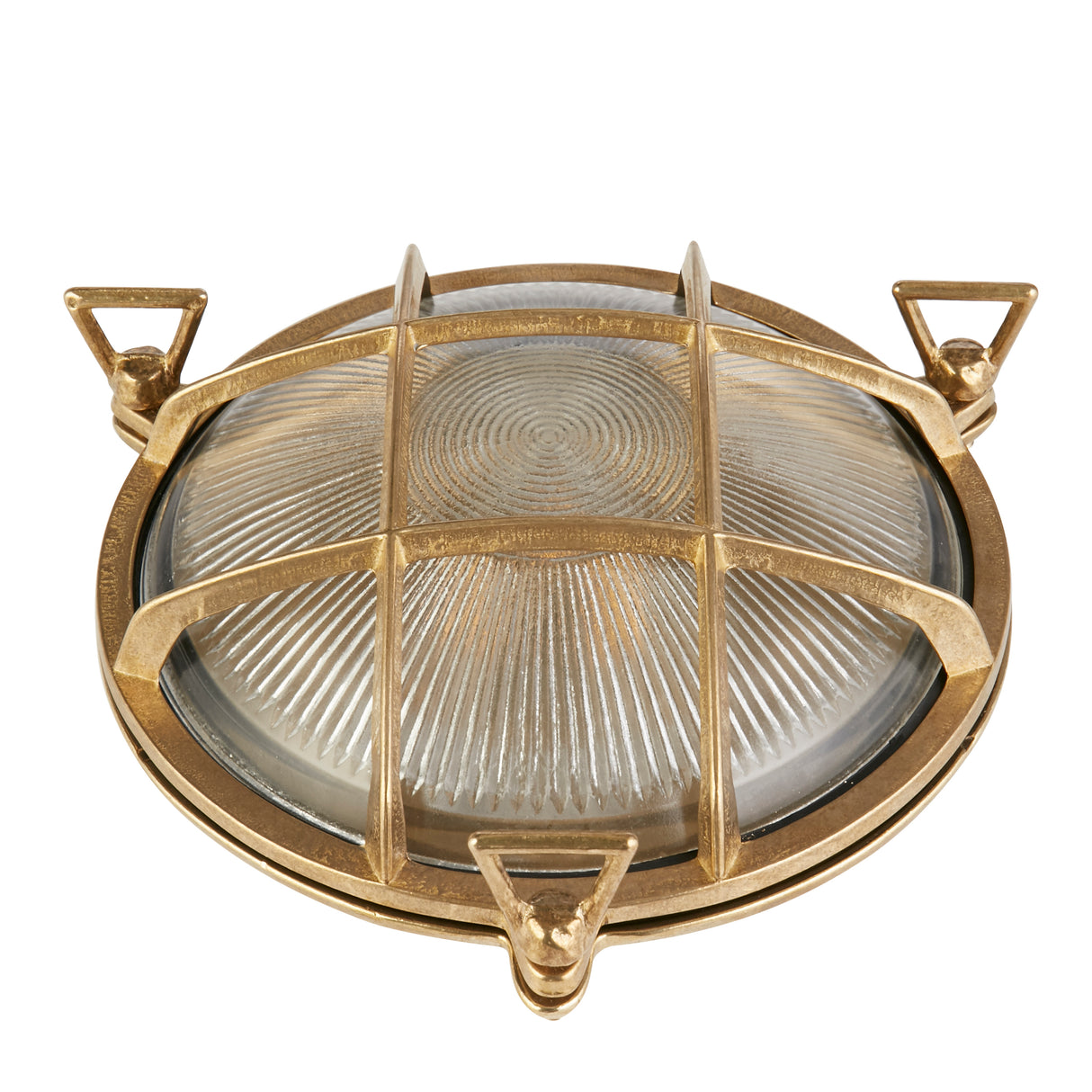 Searchlight Electric Bulkhead Round Outdoor Light - Solid Brass & Ribbed Glass 30361PB