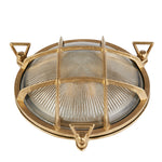 Searchlight Electric Bulkhead Round Outdoor Light - Solid Brass & Ribbed Glass 30361PB