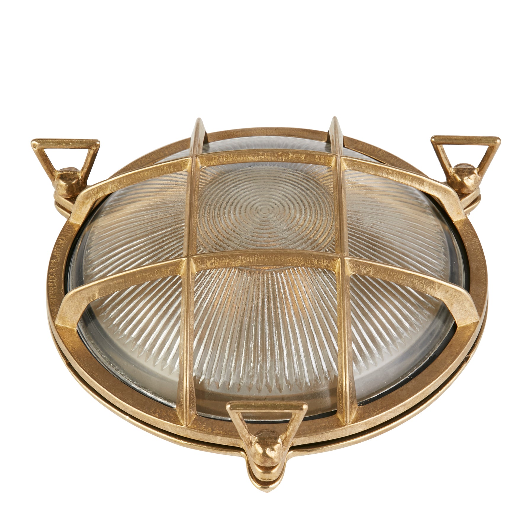 Searchlight Electric Bulkhead Round Outdoor Light - Solid Brass & Ribbed Glass 30361PB