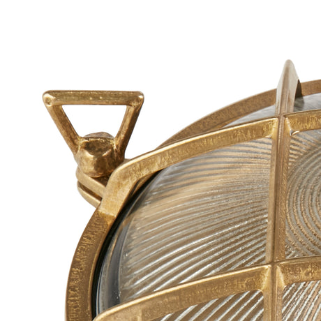 Searchlight Electric Bulkhead Round Outdoor Light - Solid Brass & Ribbed Glass 30361PB