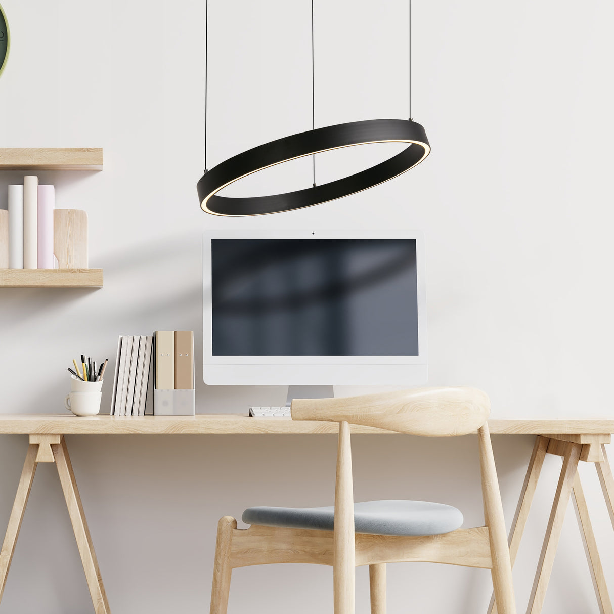 Searchlight Electric Layla Gesture Control Pendant - Black Metal & Opal Acrylic 30410BK