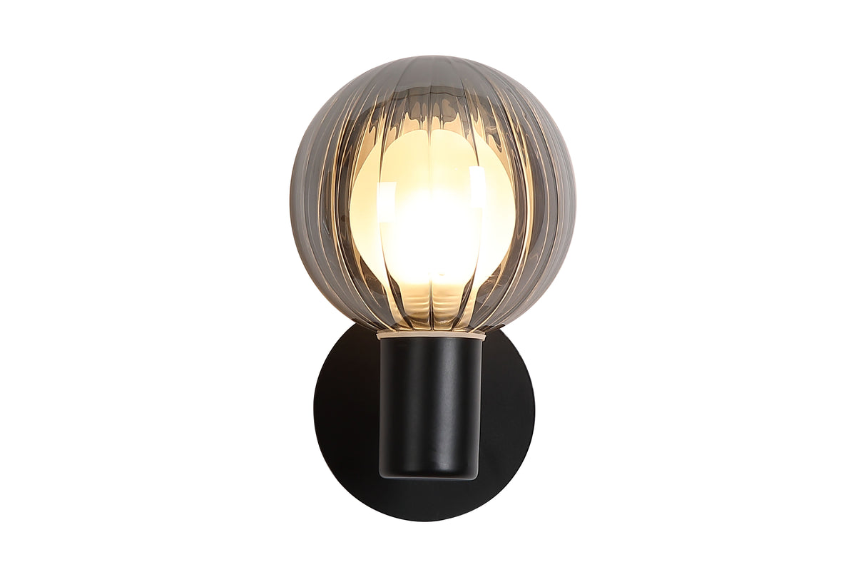 Luminsphere 1Lt Wall Light, Matt Black Metal with Smoked Gla