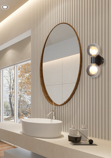 Searchlight Electric Luminsphere 2Lt Wall Light, Matt Black Metal with Smoked Gla 30507BK