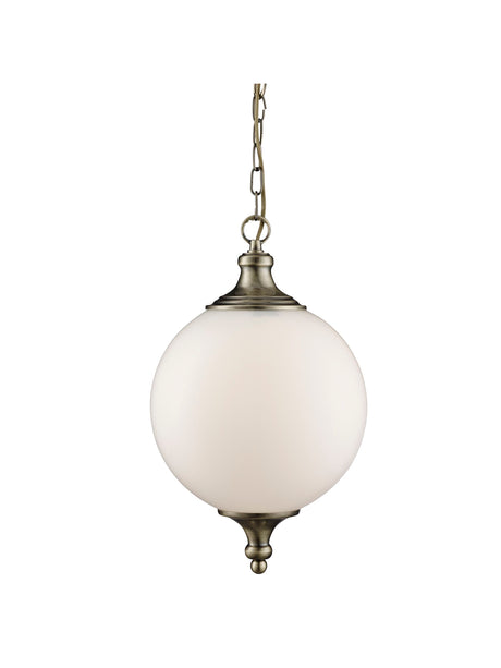 Searchlight Electric Vulcan Pendant  - Antique Brass Metal & Opal Glass 3051AB