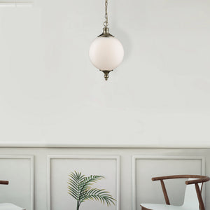 Searchlight Electric Vulcan Pendant  - Antique Brass Metal & Opal Glass 3051AB