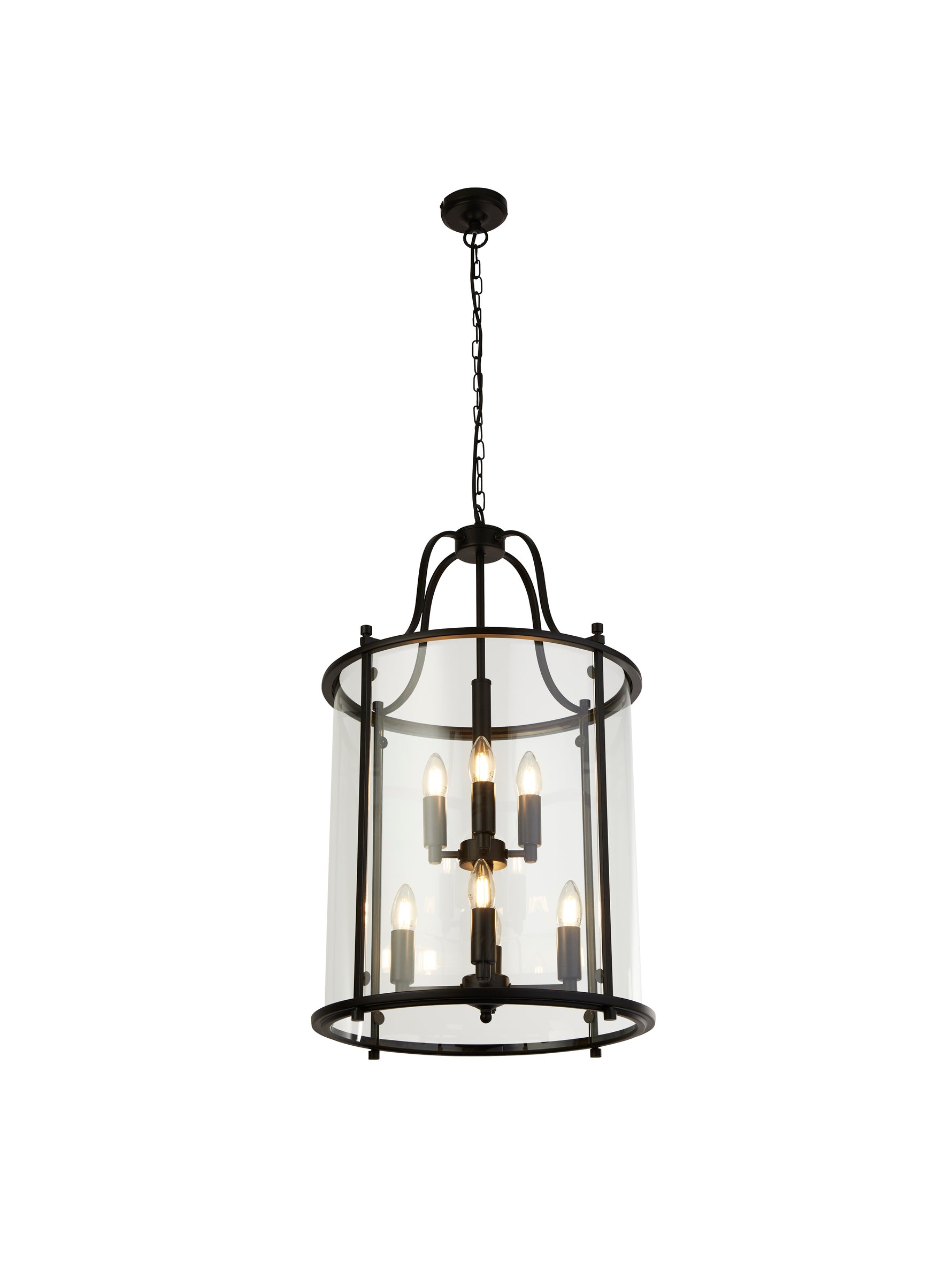 Lantern Grande 8Lt Pendant - Black Metal & Glass