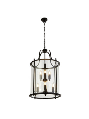 Lantern Grande 8Lt Pendant - Black Metal & Glass