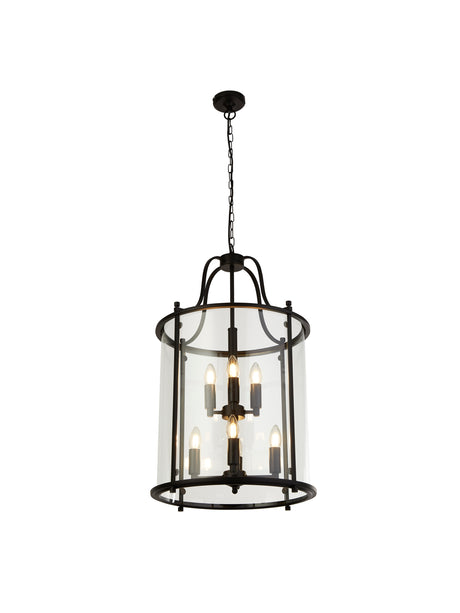 Lantern Grande 8Lt Pendant - Black Metal & Glass