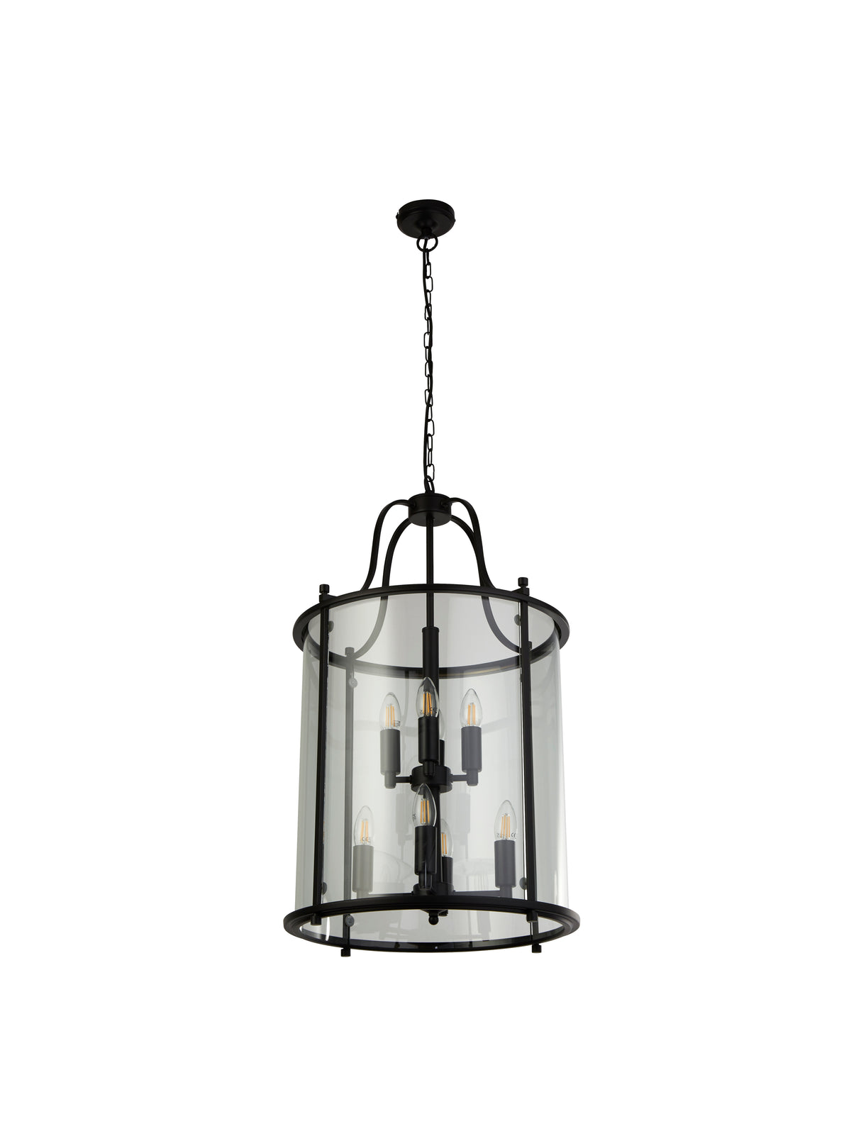 Searchlight Electric Lantern Grande 8Lt Pendant - Black Metal & Glass 3068-8BK