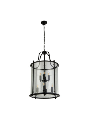 Searchlight Electric Lantern Grande 8Lt Pendant - Black Metal & Glass 3068-8BK