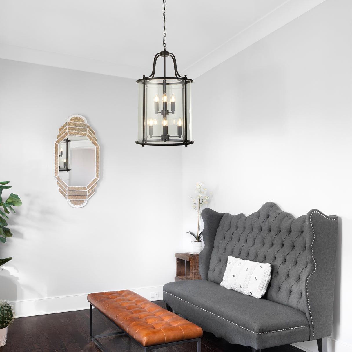 Searchlight Electric Lantern Grande 8Lt Pendant - Black Metal & Glass 3068-8BK