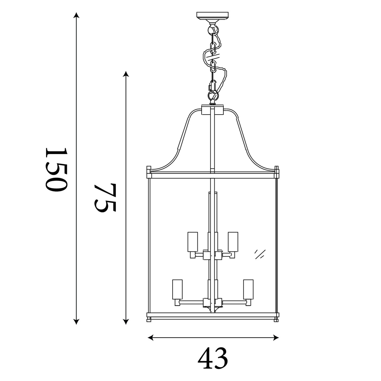 Searchlight Electric Lantern Grande 8Lt Pendant - Black Metal & Glass 3068-8BK