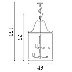 Searchlight Electric Lantern Grande 8Lt Pendant - Black Metal & Glass 3068-8BK