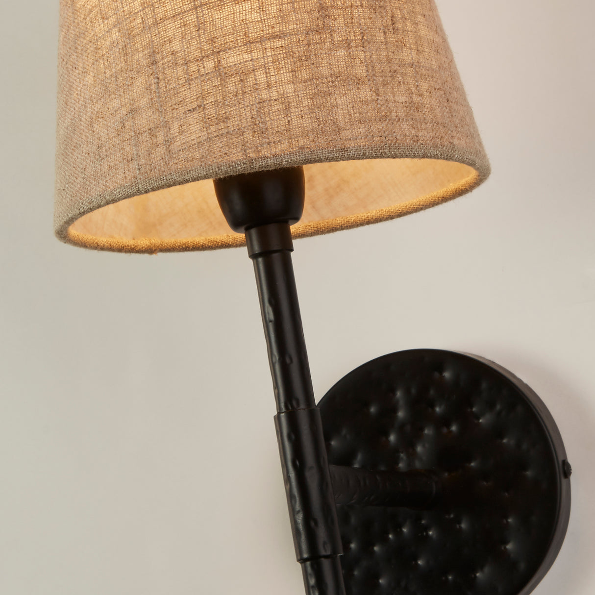 Searchlight Electric Gothic Wall Light - Hammered Black Metal & Natural Linen 30690-1BK