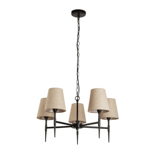 Searchlight Electric Gothic 5Lt Pendant - Hammered Black Metal & Natural Linen 30690-5BK