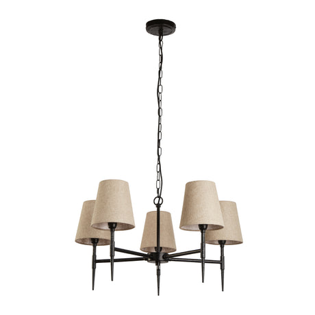Searchlight Electric Gothic 5Lt Pendant - Hammered Black Metal & Natural Linen 30690-5BK