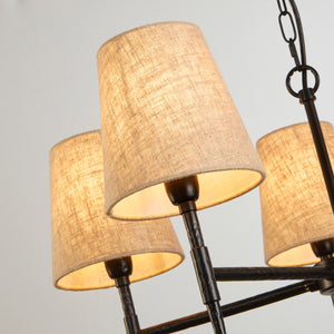 Searchlight Electric Gothic 5Lt Pendant - Hammered Black Metal & Natural Linen 30690-5BK