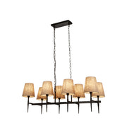 Gothic 8Lt Bar Pendant- Hammered Black Metal & Natural Linen