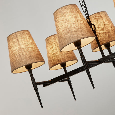 Searchlight Electric Gothic 8Lt Bar Pendant- Hammered Black Metal & Natural Linen 30690-8BK
