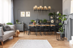 Searchlight Electric Gothic 8Lt Bar Pendant- Hammered Black Metal & Natural Linen 30690-8BK