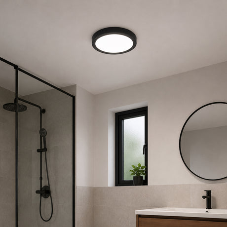 Eglo EU FUEVA?5 Bathroom LED Ceiling Light – Black Steel, Round, Neutral White, Indoor Lighting
