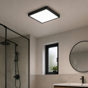 Eglo EU FUEVA?5 Bathroom LED Ceiling Light – Black Steel, Square, 4000?K White Light, IP44, Indoor Lighting