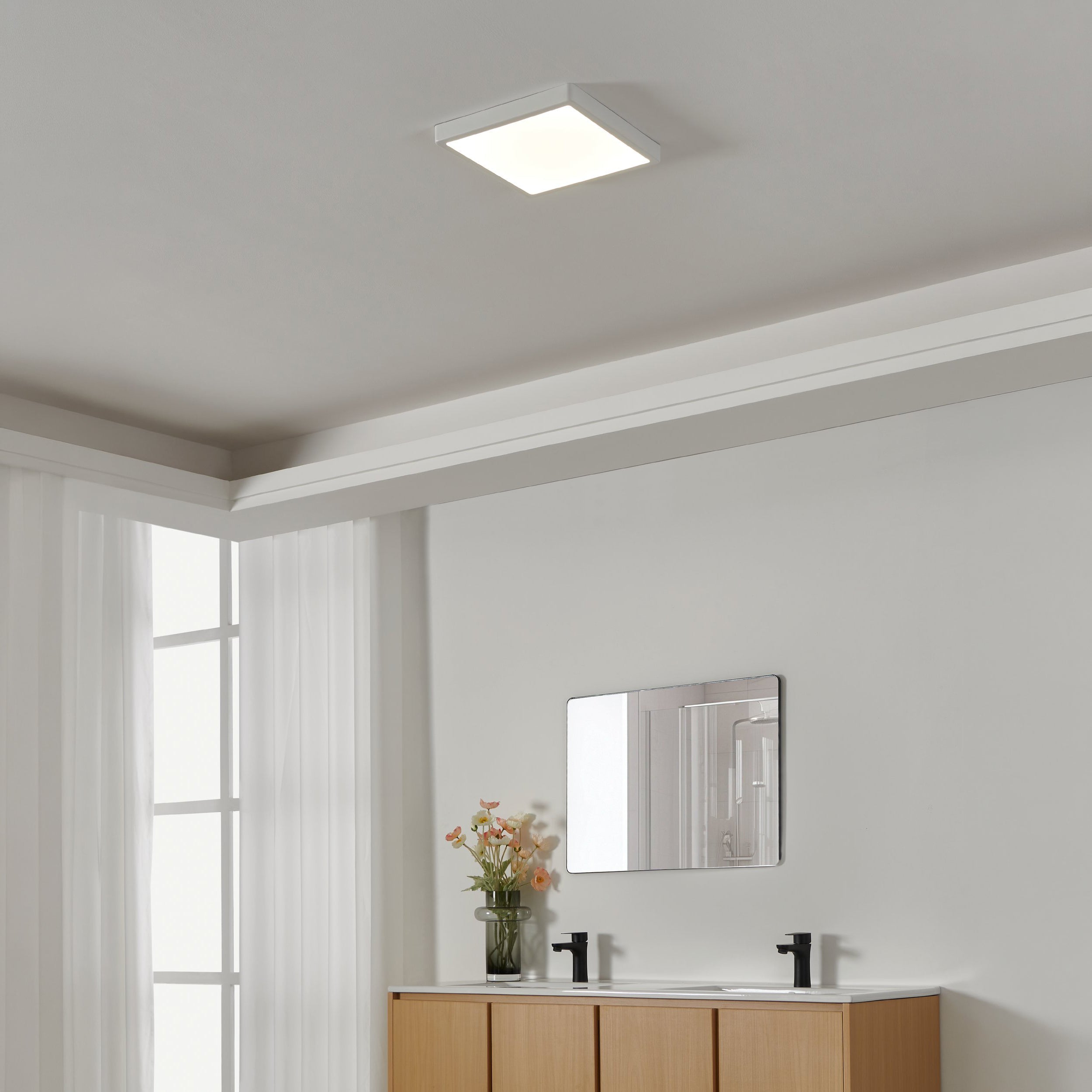 Eglo EU FUEVA?5 Bathroom LED Ceiling Light – Chrome Steel, Square, 4000?K White Light, Indoor Lighting